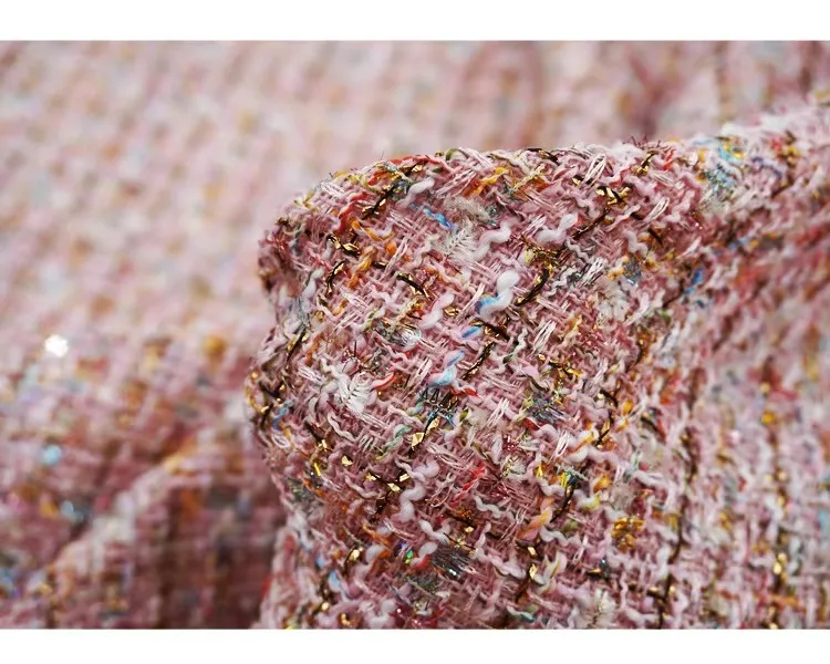 Gold-Pailletten Luxus-Metallgarn-Tweed-Stoff, Gemischtes Fantasiegarn-Texturgewebe für Mantel-, Anzug- und Kleidungsstücke zum Selbermachen, Meterware – Detail 27