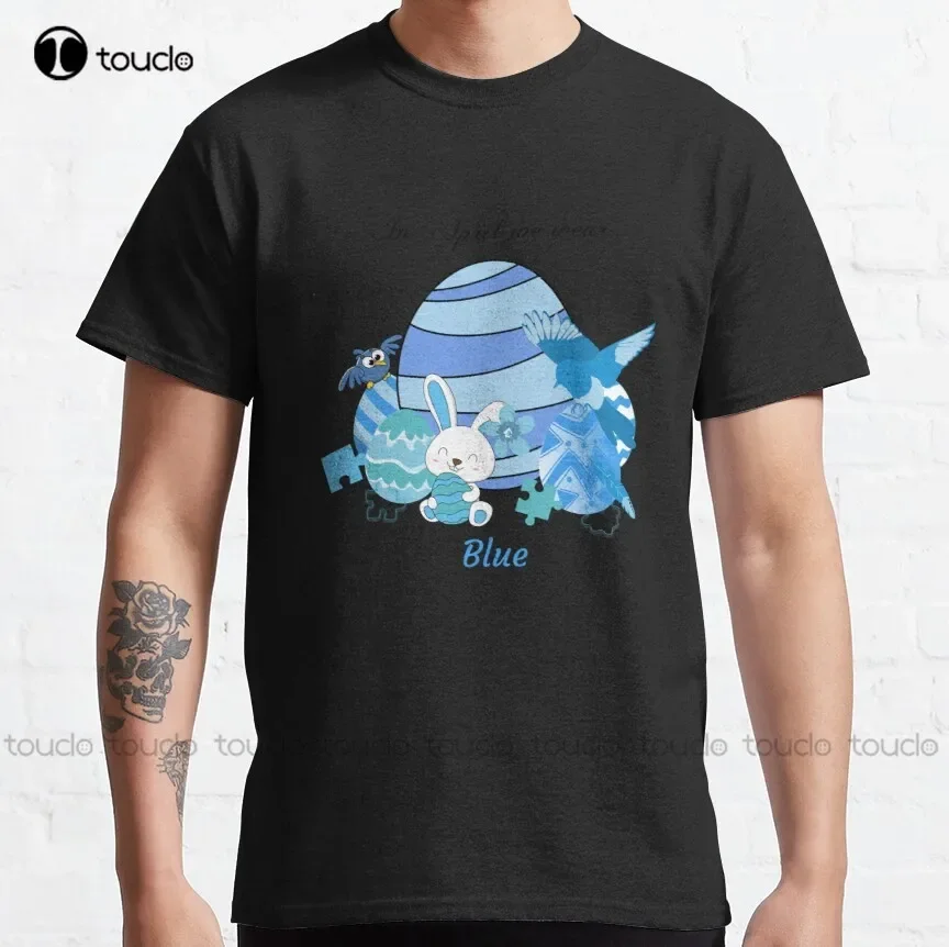 In April We Wear Blue Classic T-Shirt Mens Tall T Shirts Harajuku Streetwear Breathable Cotton Custom Aldult Teen Unisex Xs-5Xl