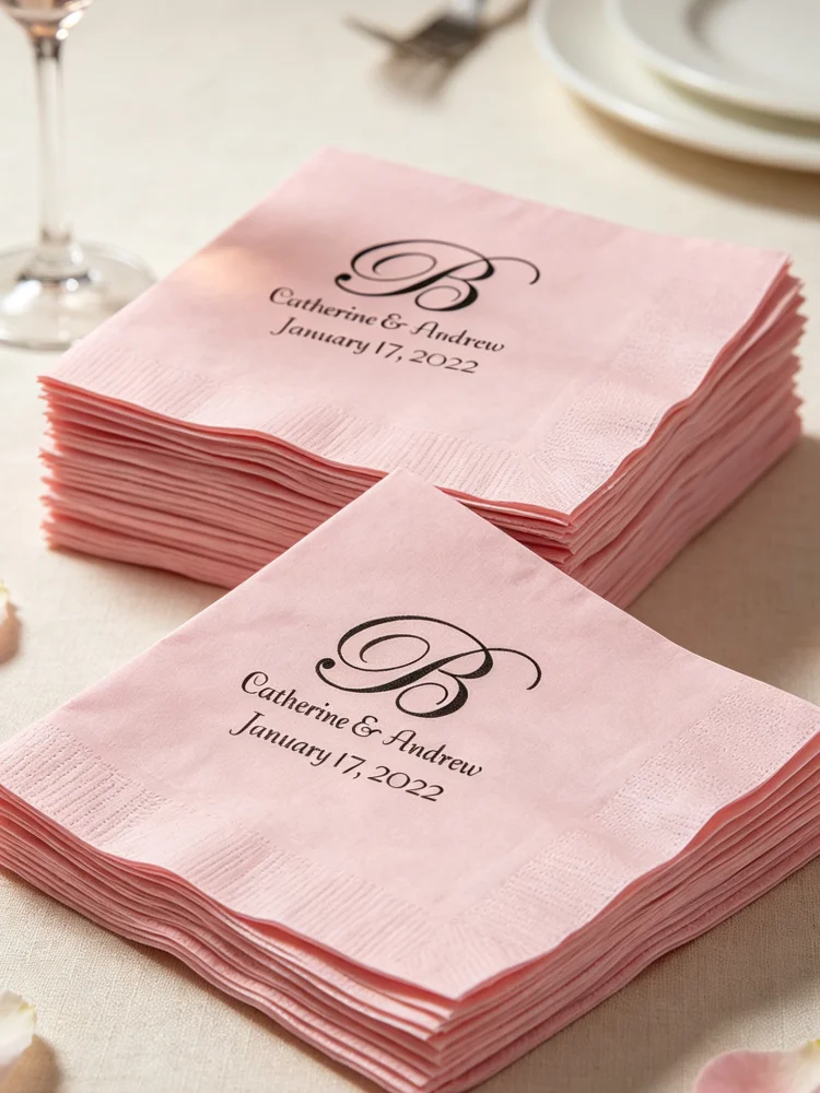 Monogram Personalized Wedding Cocktail Napkins Custom Monogrammed Reception Paper Napkins, Set of 50, 26 Colors Available