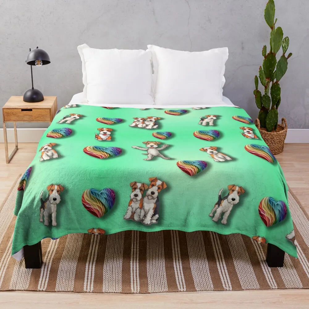 

Wire Haired Fox Terrier and Love Hearts Throw Blanket for sofa Soft Plush Plaid Bed covers Hairy Blankets