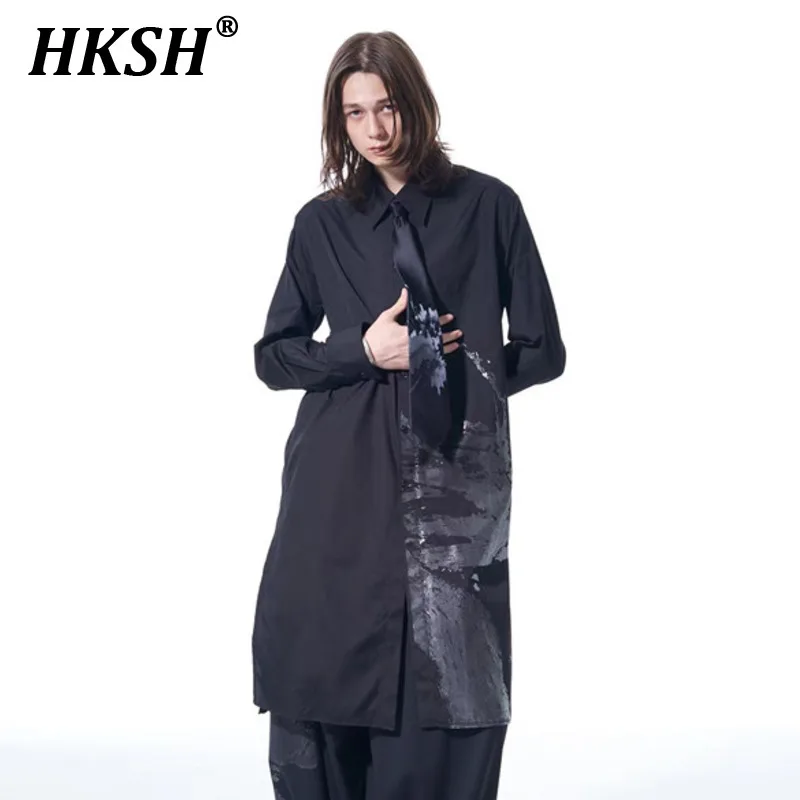 HKSH Men\'s Shirt Niche Design Medium Length Reflective Print Loose Long Sleeve Windbreaker Tide Dark Chic Trench New Coat HK1319