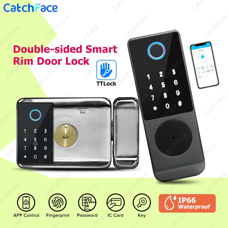 

New Dual System Double Side Fingerprint IP66 Waterproof Outdoor Gate Bluetooth TTLock App Passcode Rfid Card Smart Door Lock