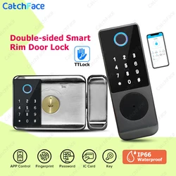 New Dual System Double Side Fingerprint IP66 Waterproof Outdoor Gate Bluetooth TTLock App Passcode Rfid Card Smart Door Lock