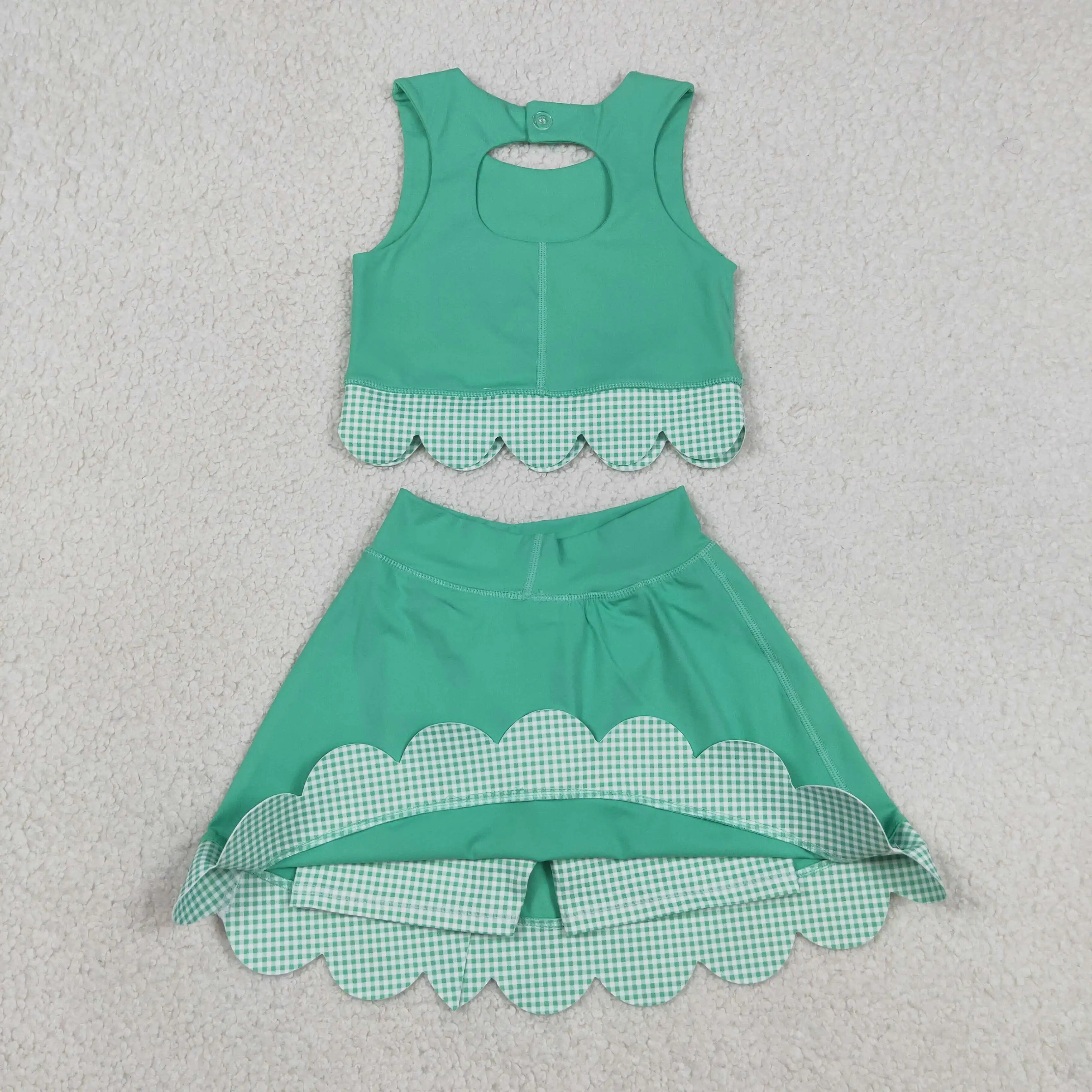 Baby Yoga Clothing - Wholesale Toddler Sleeveless Green Shirt Skirt