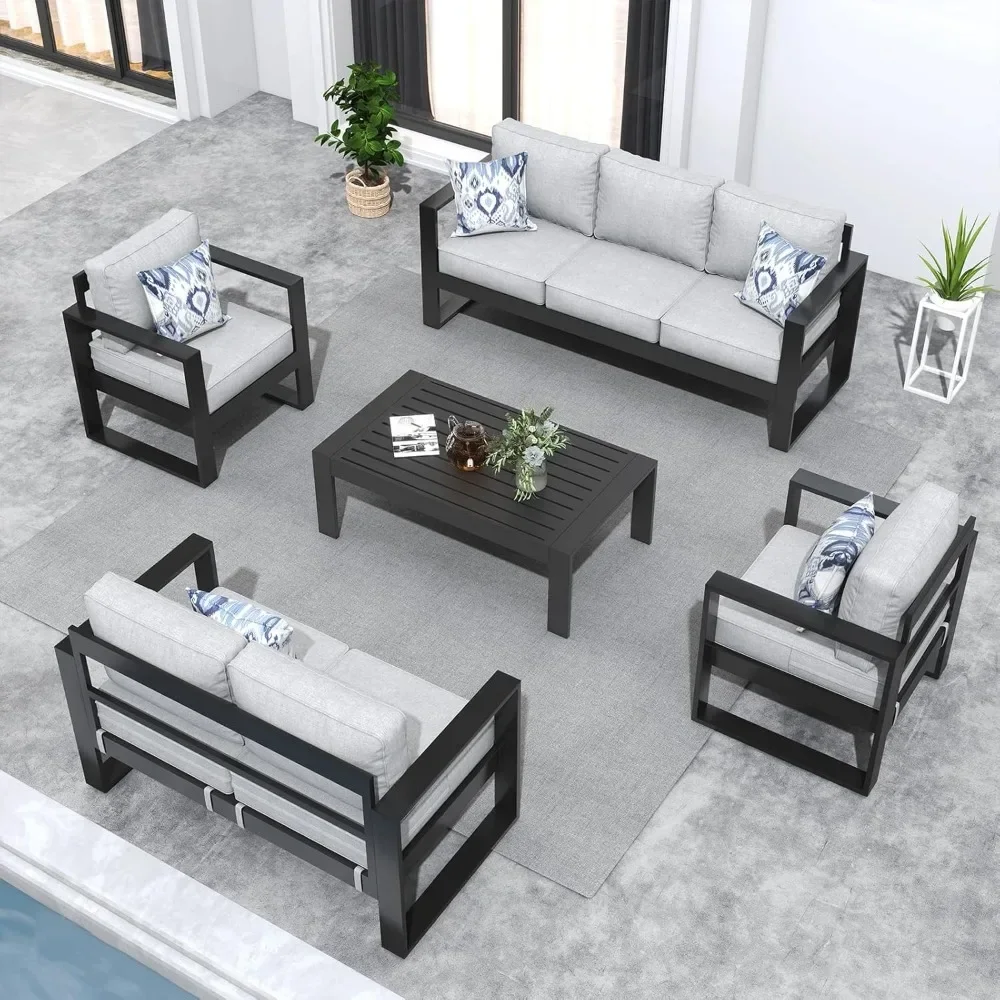 

5 Piece Modern Aluminum Patio Furniture Set Outdoor Patio Sectional Conversation Metal Seating Sets Garden Furniture Sets