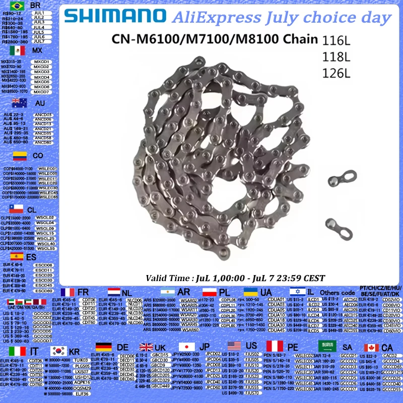 SHIMANO DEORE XTR CN M9100 XT M8100 SLX M7100 DEORE M6100 cadena 12s MTB cadena de bicicleta 116L 124L 126L bicicleta Original Shimano