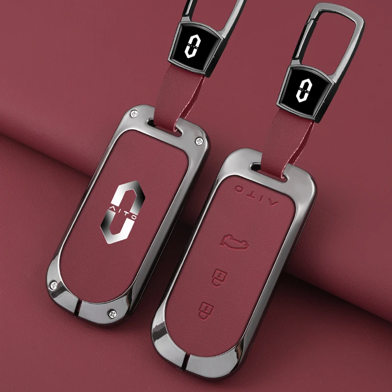 

Zinc Alloy Leather Car Remote Key Case Cover for Aito M5 M7 M9 Holder Shell Fob Protection Auto Keychain Interior Accessories