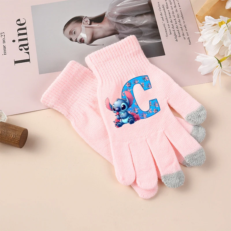 Gants Disney Stitch pour enfants, lettres de dessin animé pour filles, gants d'écran Kawaii, accessoires chauds d'hiver, cadeau d'anniversaire mignon pour enfants