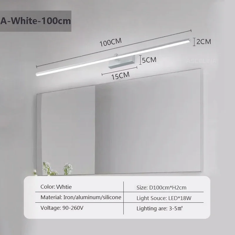 éclairage Armoire Applique Murale LED Salle De Bain 100cm - 18W 3000K/6000K - Noir Moderne Miroir éclairage Salle Bain Moderne