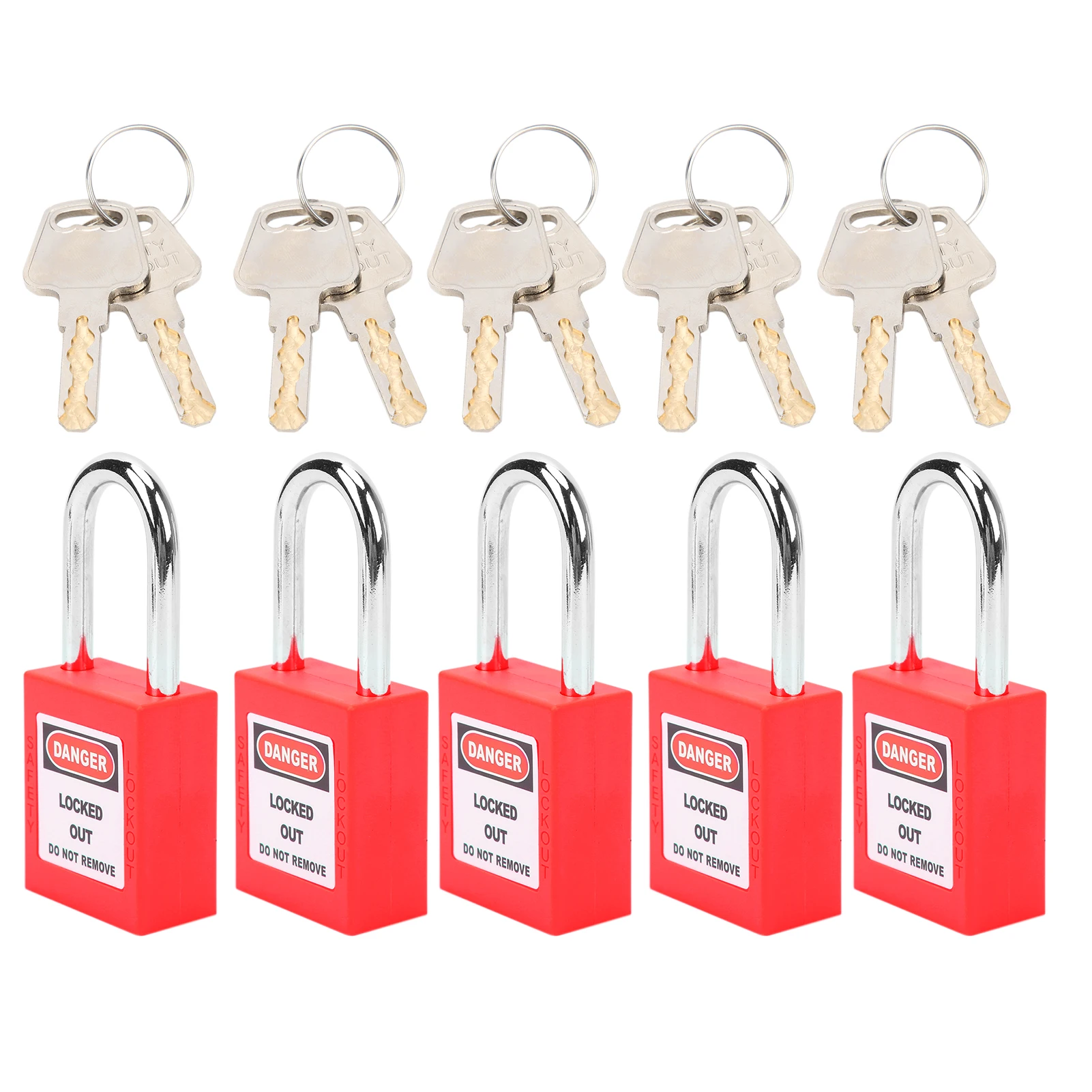 5 Sets 38mm Lockout Lock Insulation LOTO Nylon PA Steel for Nuclear Energy Logistics Transport Red