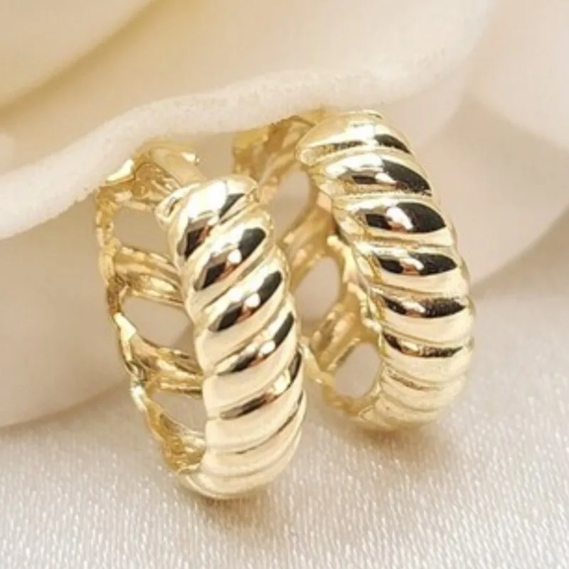 Classic Hand Carved Geometry Hoops Women's Earrings Gold Color Metal Daily Wear Party Jewelry Anniversary Gift