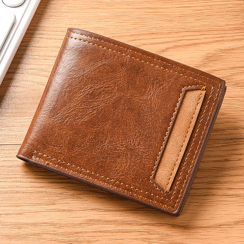 

2025 new men's short open wallet splicing pattern wallet with multiple card slots and a 30% discount coin purse