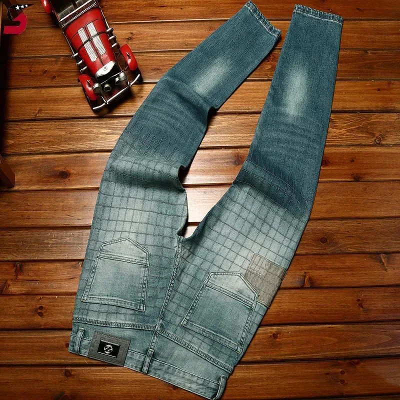 

High-End Embroidery Trendy Jeans Men's Personality Patch Fashion Brand Slim Fit Feet Stretch Casual Trousers