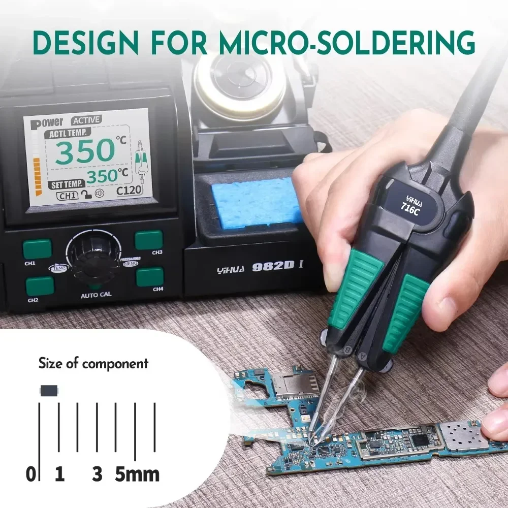 TLF YIHUA 982D-I Precision Tweezers Soldering Iron Station for SMT SMD Micro Component Rework Station With Auto Calibration