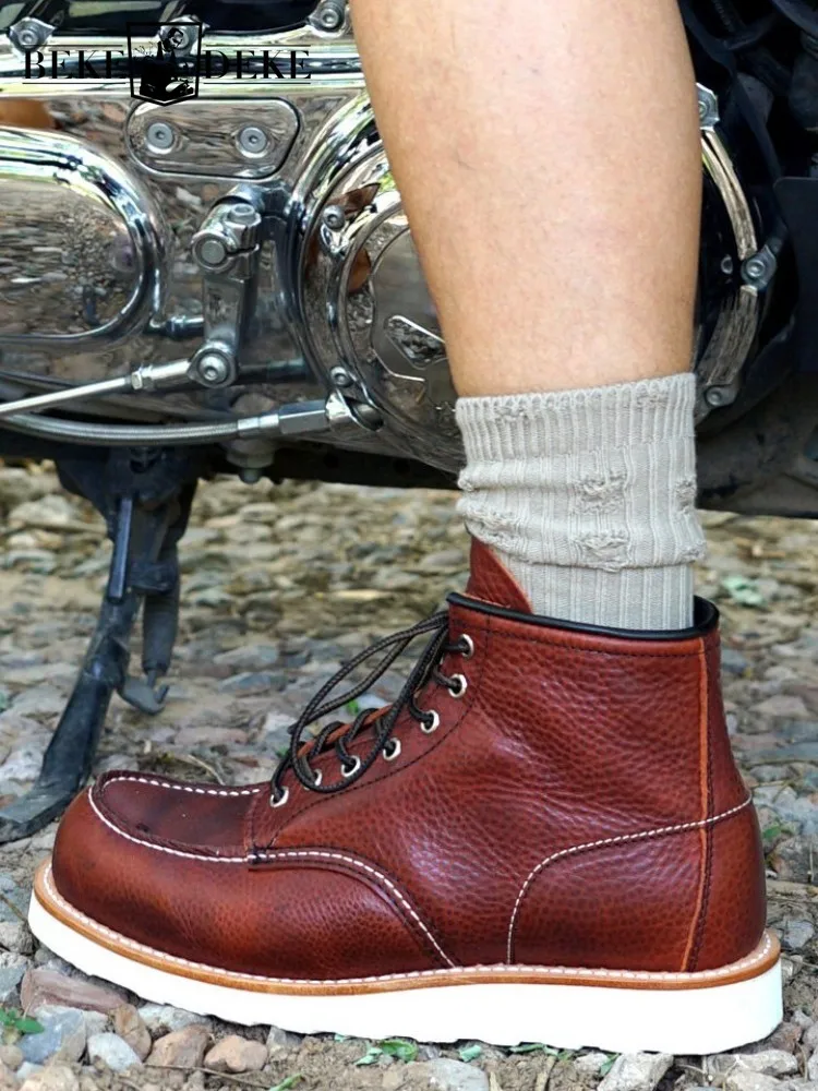 

Leisure Male Genuine Leather Handmade Cross Tied Fashion Boots High Quality Cowhide Round Toe Solid Color High Top Footwear