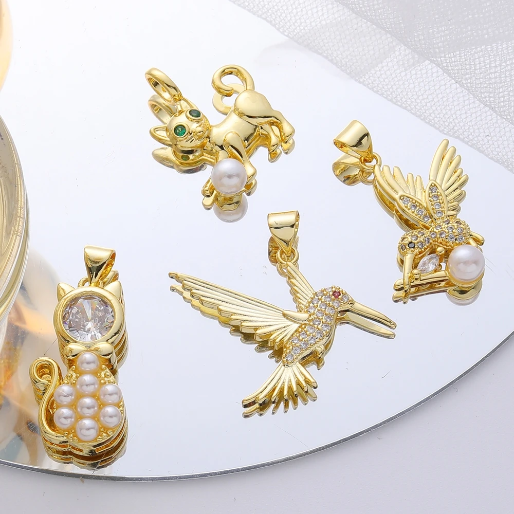 Juya Handicraft 18K Real Gold Plated Dragonfly Birds Leopard Cat Owl Tree Dreamcatcher Christian Cross Star Charms Supplies