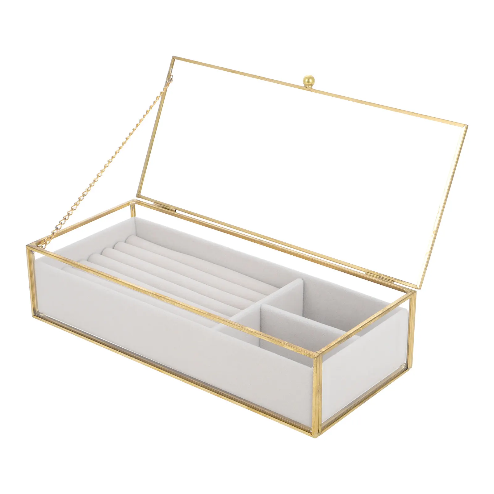 

Vintage Golden Frame Glass Jewelry Box for Women Clear Display Organizer Case for Rings Earrings Necklace Storage