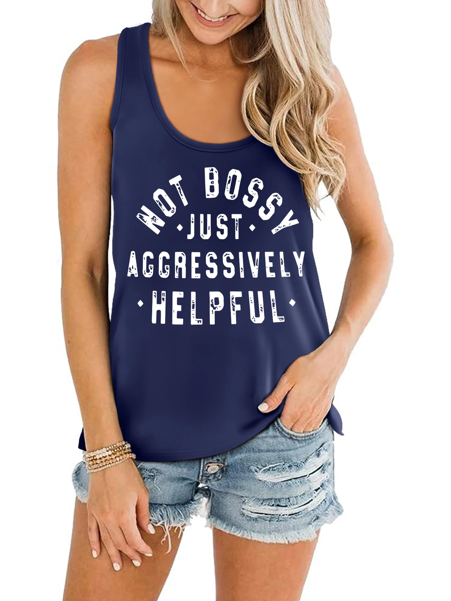 Women Not Bossy Just Aggressively Helpful Slogan Tank Top Funny Quote Sleeveless Casual Slim Camisole Attitude Streetwear Vest