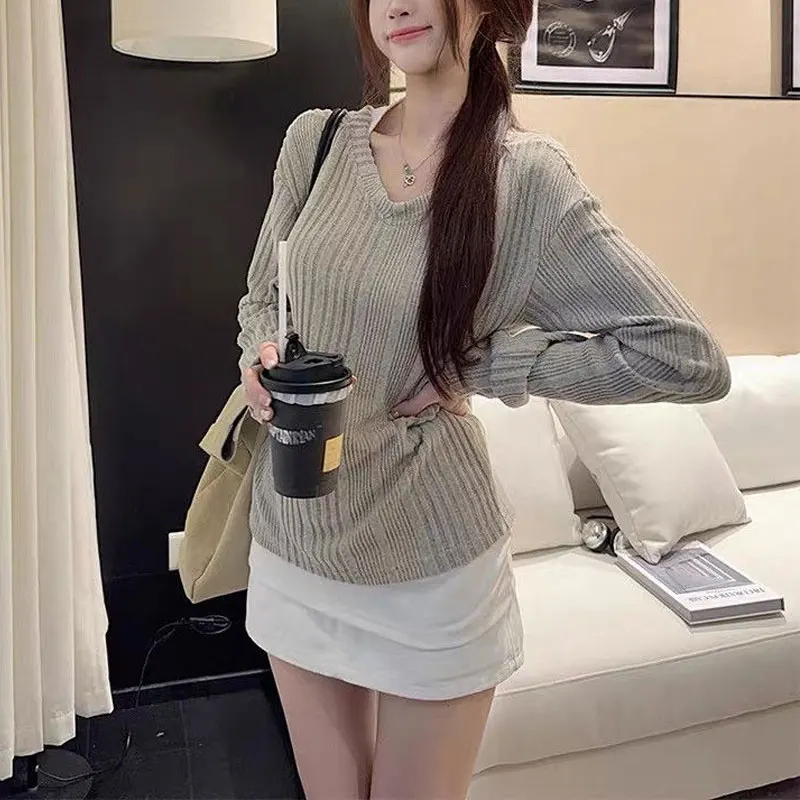 Basic Korean Solid Color Knitted Cardigan Autumn New Casual V-Neck Women's Clothing Long Sleeve Vintage Single-breasted Sweaters 6