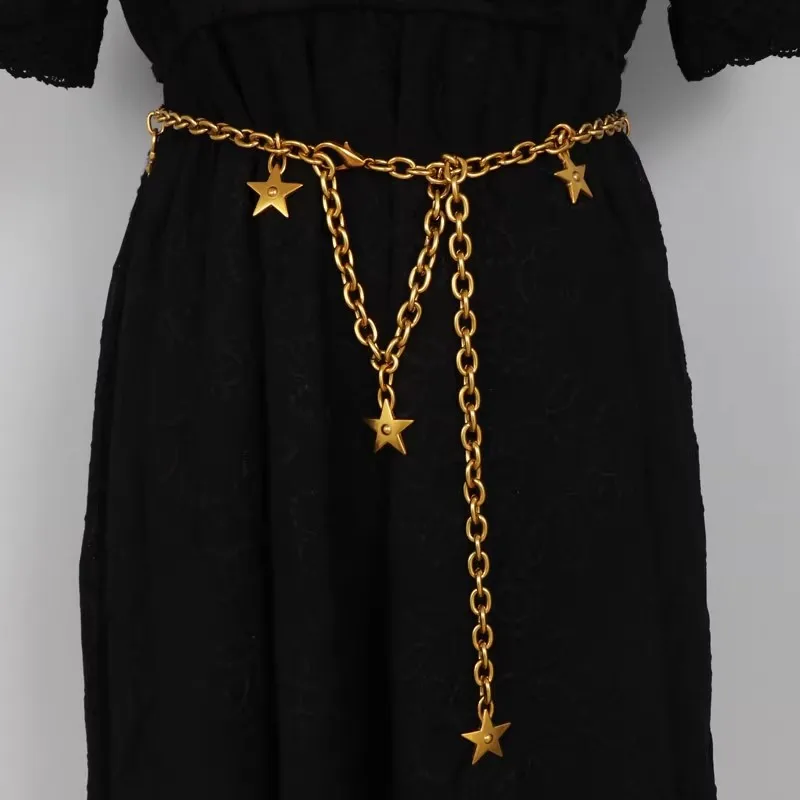 เข็มขัดคอร์เซ็ทโลหะสีทองลายดาวสไตล์วินเทจสำหรับผู้หญิง สายคาดเอวสำหรับตกแต่งชุดเดรส รุ่น J1690