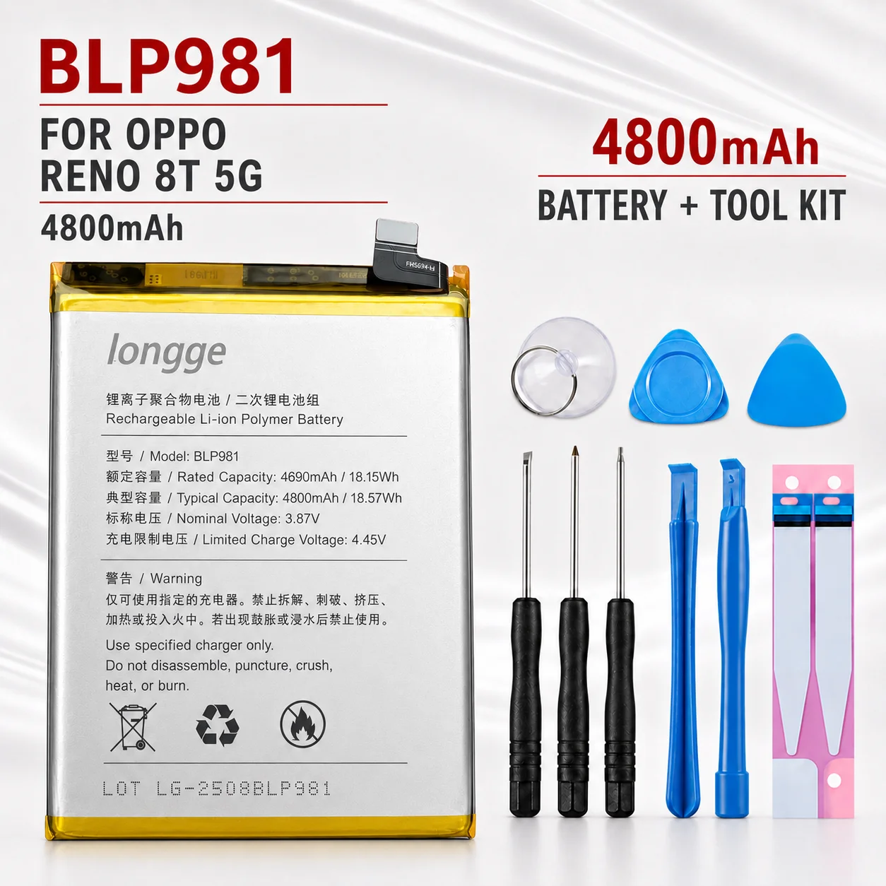For OPPO OnePlus Reno 2 4Z 5F 8T 5 11F 14 12 13 Pro BLP895 BLP819 BLPC29 Mobile Phone Replacement Battery Cell Pack