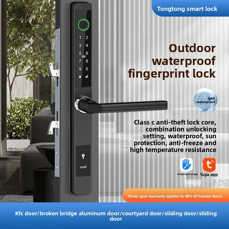 Broken aluminum fingerprint password lock, sliding door courtyard plastic steel door outdoor aluminum alloy smart door lock
