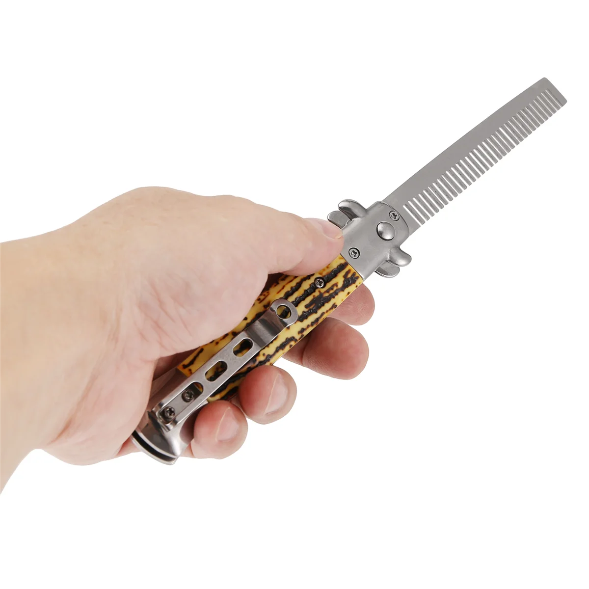1Pcs Automatic Stainless Steel Combs Foldable Knife Brushes Hair Trimmer Comb Brush Accessories Butterfly Mens Pocket Knife