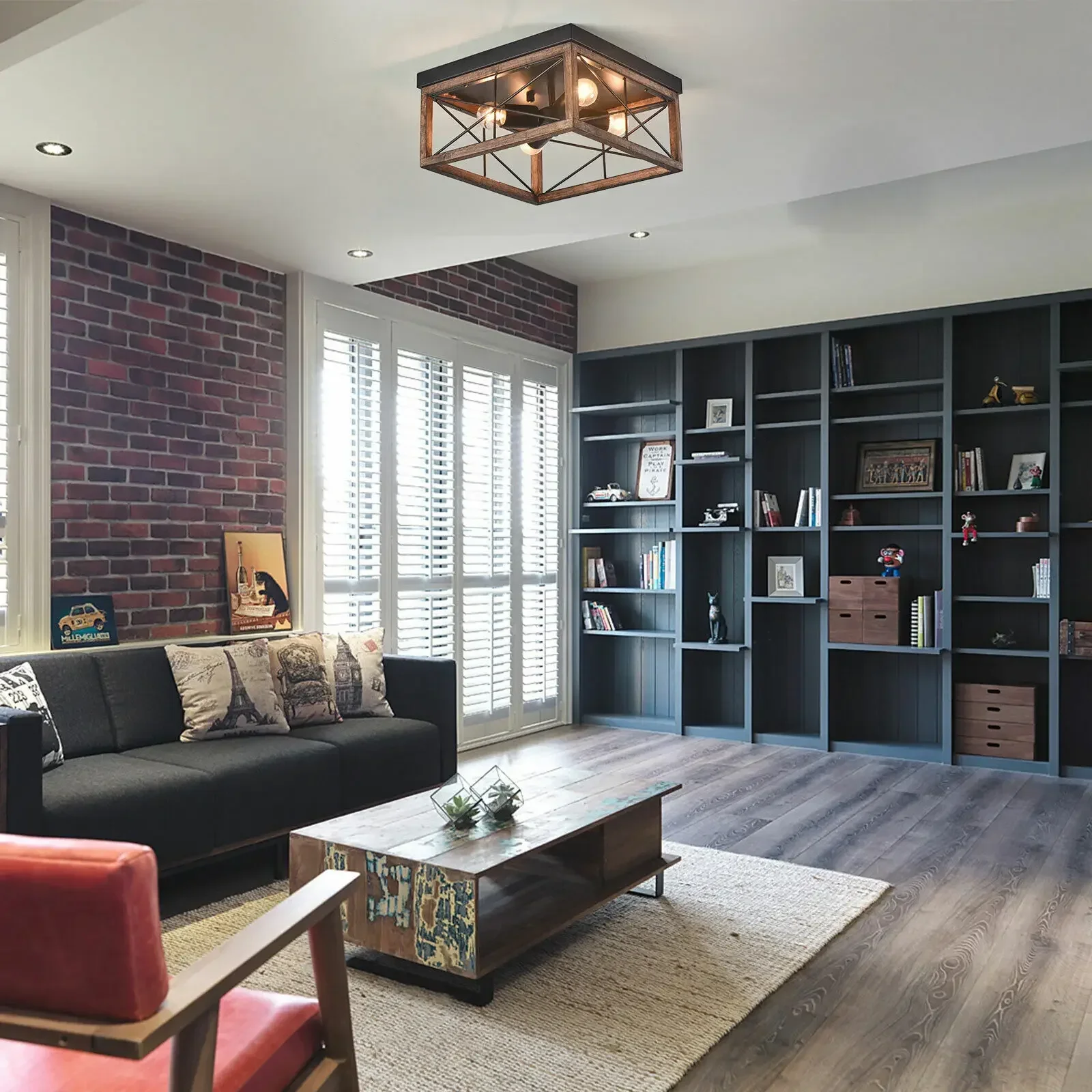 مزرعة الثريا 4-Light قلادة تركيبات السقف الزجاج الظل المطبخ جزيرة مصباح الحديد الخشب الأسود لغرفة الطعام غرفة المعيشة #2