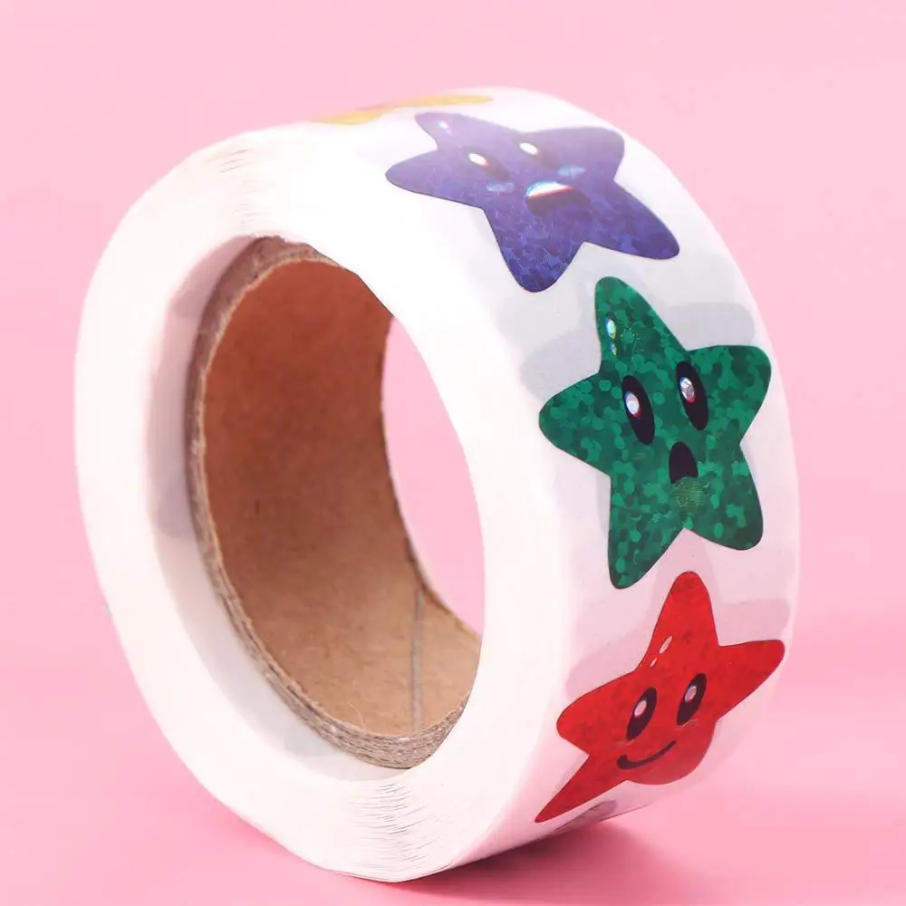 500pcs/roll Self-adhesive Colorful Glitter Star Stickers Office Stationery Vibrant Decorative Stickers Holographic
