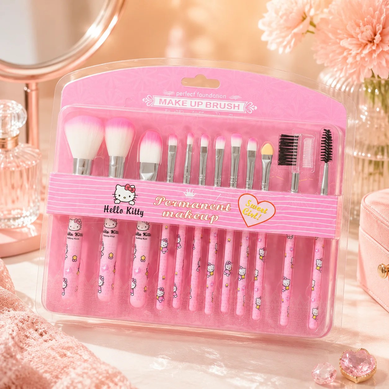 Beauty Makeup Tools Set - Hello Kitty 12-częściowy zestaw pędzli do