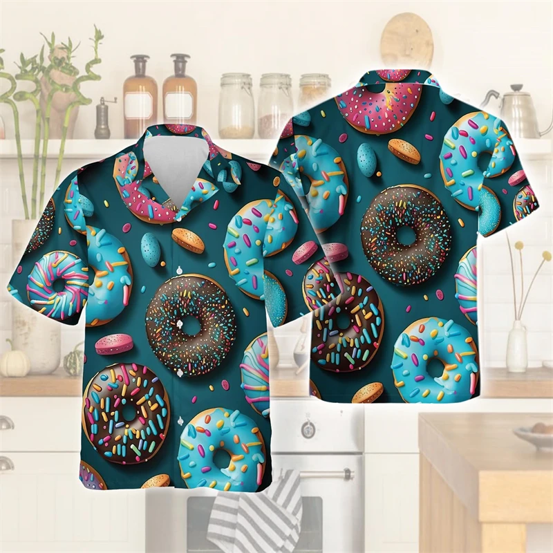 Food Donuts 3D Printed Shirts For Men Clothes Harajuku Fashion Cake Lover Aloha Beach Shirt Casual Women Short Sleeve Blouses