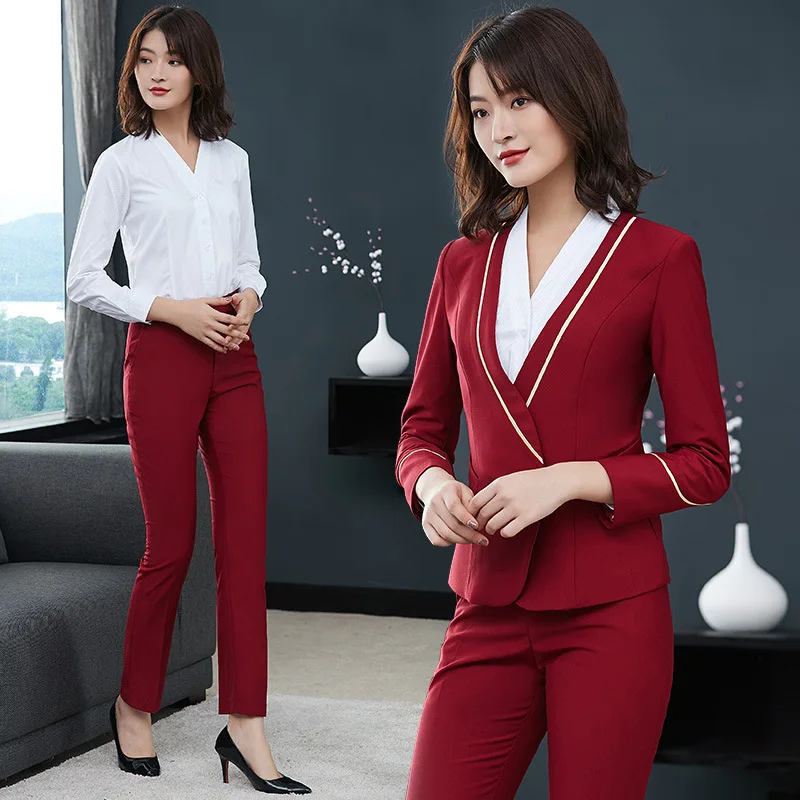 Airlines Flight Stewardess Attendant Uniform Professional Women's Hotel Cashier's Workwear Pants Skirt Shirt Coat Suit