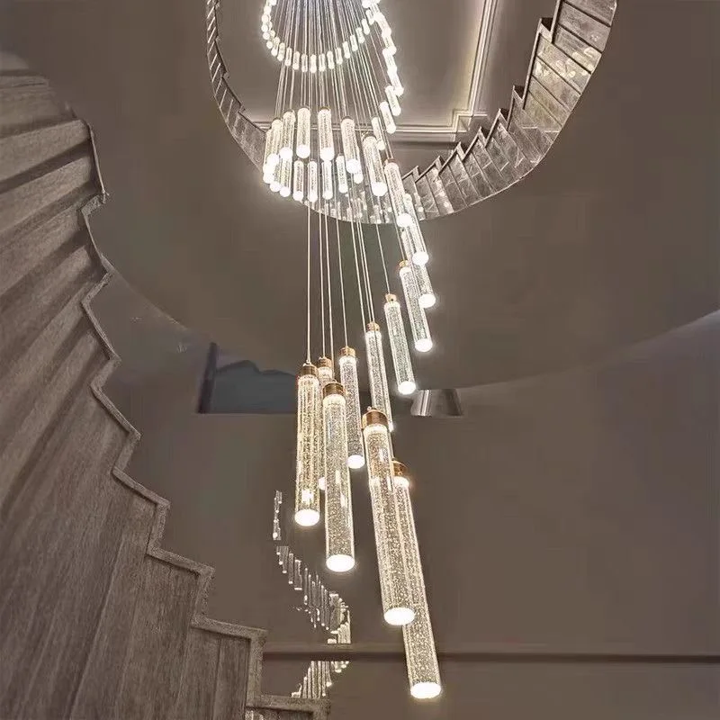 Duplex Building Spiral Staircase Long Chandelier Modern Simple Crystal Chandelier Luxury Living Room Lamp Hollow Crystal Chandel