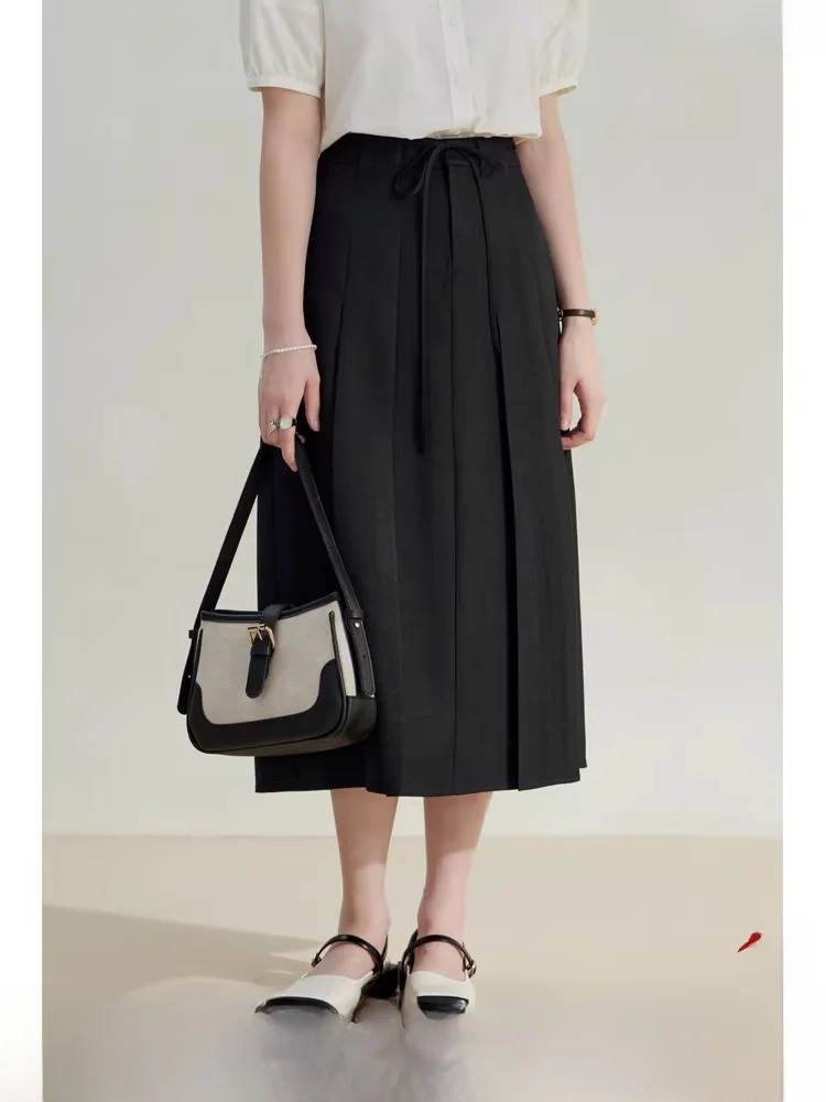 

Женская плиссированная юбка А-силуэта средней длины с защитой от солнца, свободного кроя, с поясом, в корейском стиле, с завышенной талией, цветная