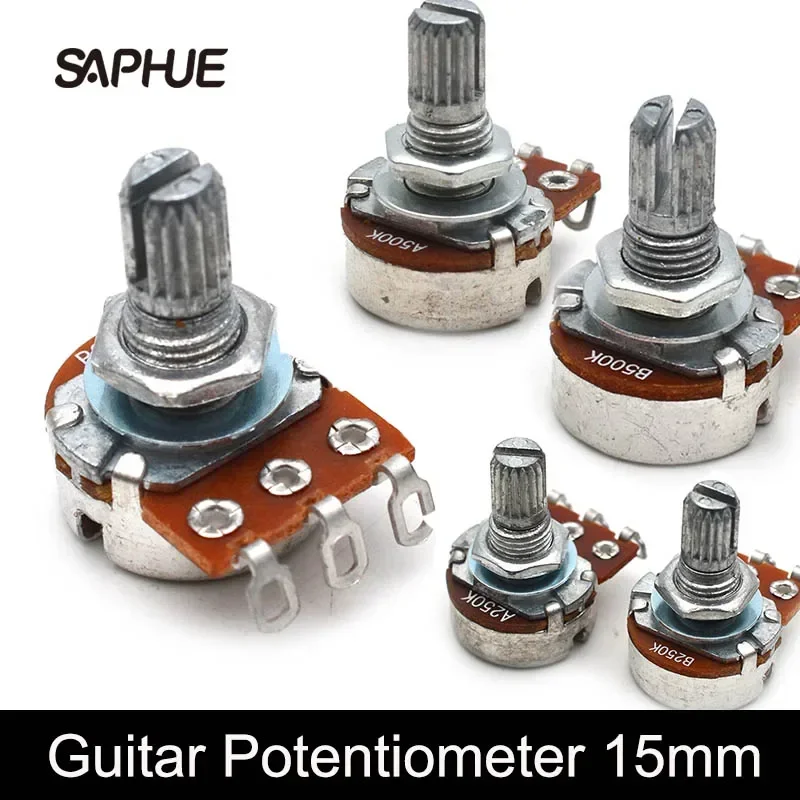 Electric Guitar Bass Effect Amp, Splined Potentiometer, Small Pot, Tone Volume, 15mm Shaft Parts, A500K, 250K, 2Pcs