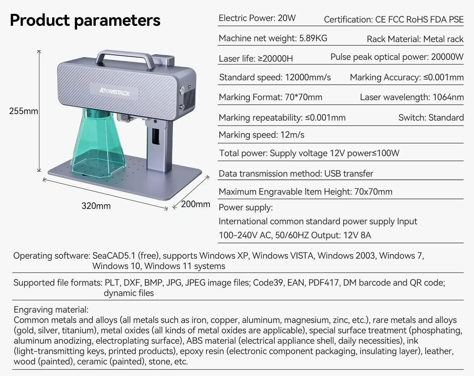 Atomstack M4 Mini Desktop Ręczny grawer laserowy Plastikowa metalowa przenośna maszyna do znakowania laserowego