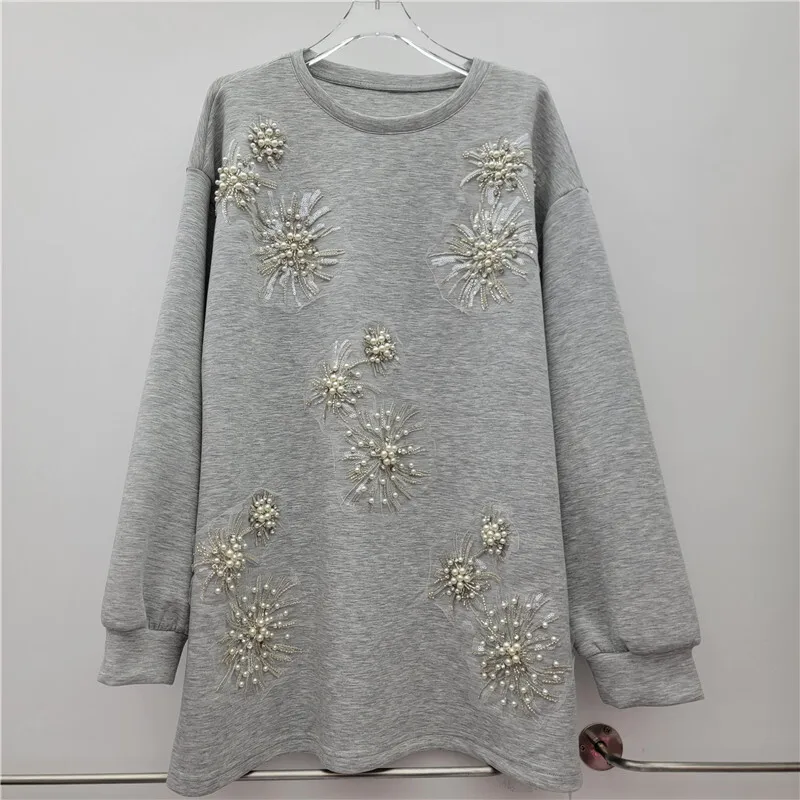 WHT Moda Feminina 3D Frisado Solto Moletom 2025 Inverno Na Moda O-pescoço Mangas Compridas Pulôveres Feminino 1LS2753