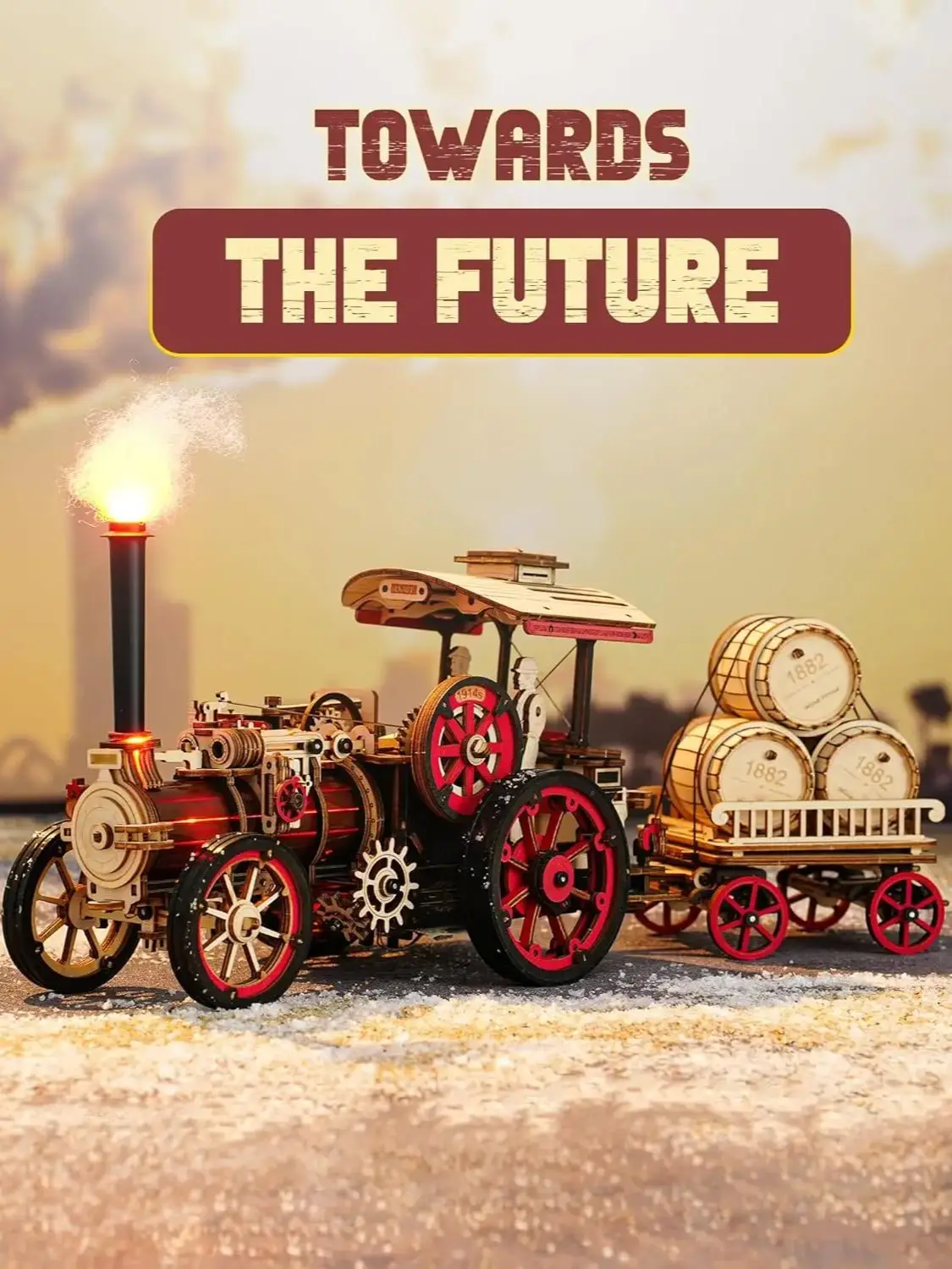 Robotime Rokr Automodellbausatz, 3D-Holzpuzzle, Dampfbausatz, 1:28 mechanische Dampflokomotive, tolle Geschenke für Erwachsene und Teenager