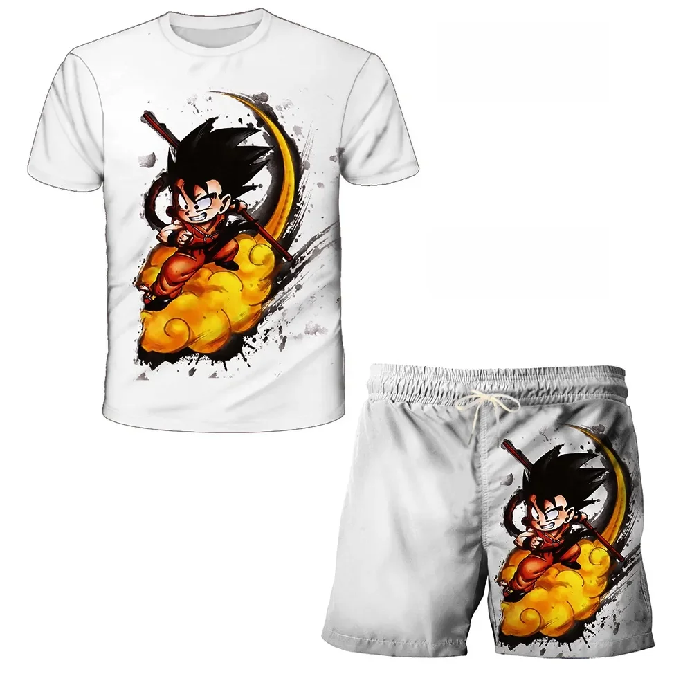 Conjunto de Camiseta y Pantalones Cortos con Estampado de Nube de Goku de Dragon Ball para Verano 2026, Secado Rápido, Cintura Elástica, Estilo Casual y Holgado para Hombre