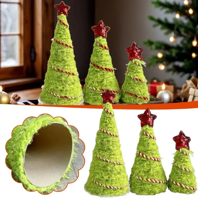 Plush Mini Christmas Tree Decor Green Furry Fabric Decor For Holiday Home Decor Xmas Party Fireplace Props For Christmas Tree