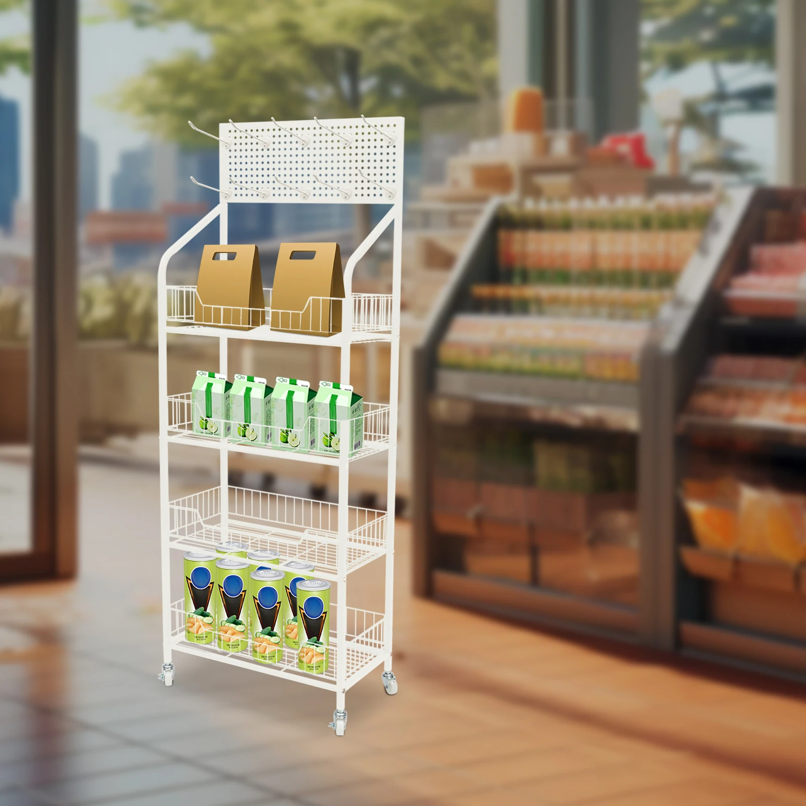 

4 Tier Retail Display Rack Stand Snack Candy Display Organizer Basket Stand Cart