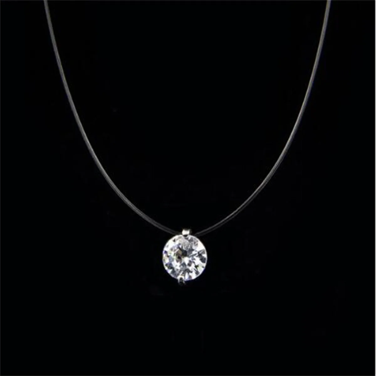 Fashion Shiny Crystal Necklace For Women Female Transparent Fishing Line Round Zircon Choker Minimalist Clavicle Chain Jewelry