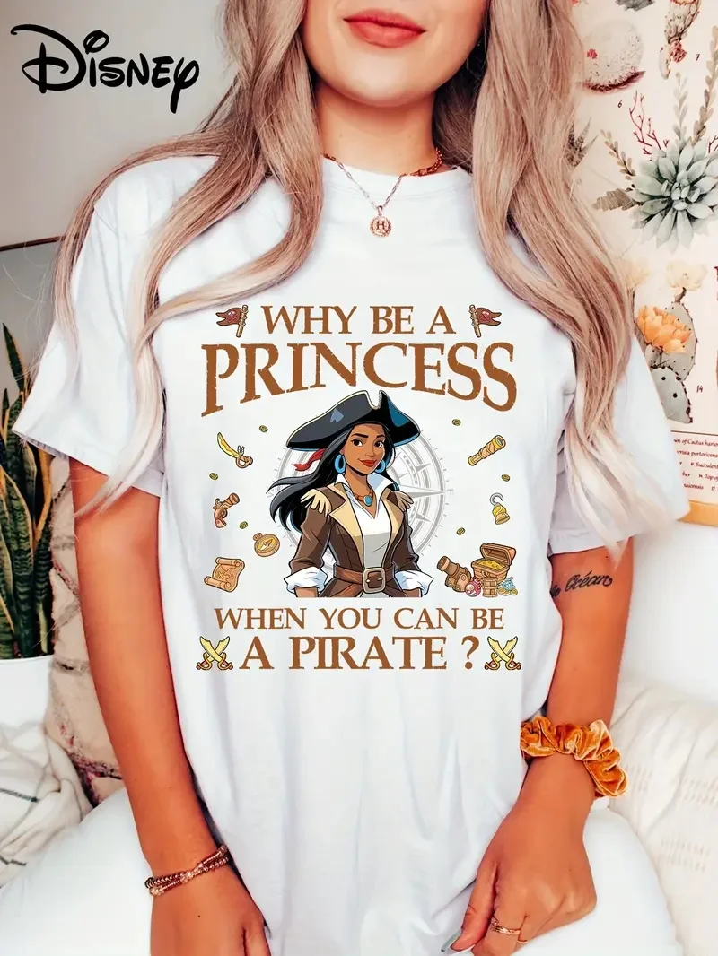 

2025 Disney Pattern Printed Women's Casual Comfortable Unique Smiling Face Black Round Neck Short Sleeve T-shirt