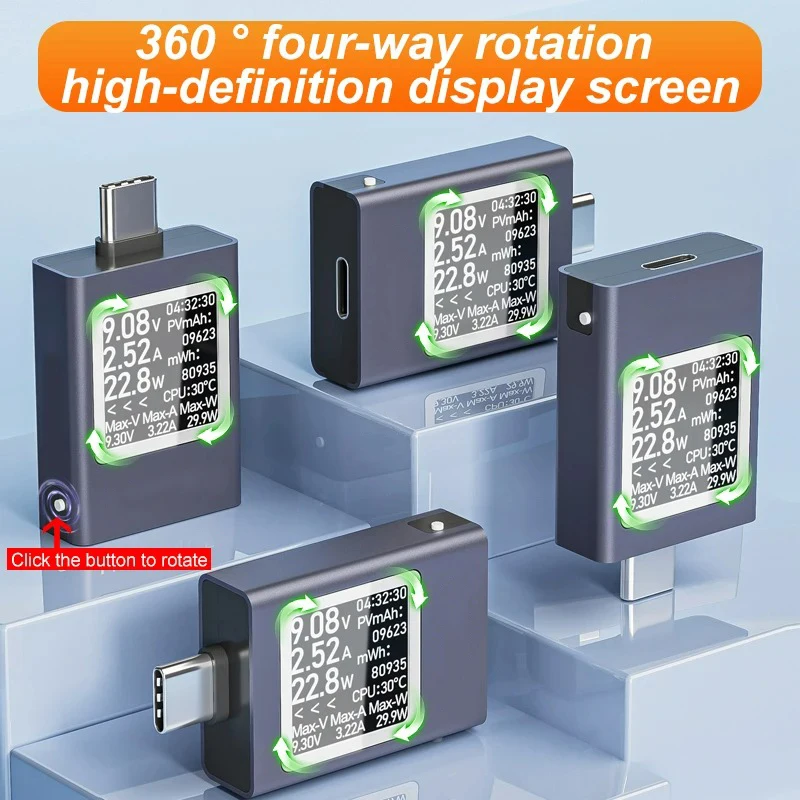 USB-C السلطة متر شاشة ديجيتال تيار مستمر الجهد مقياس التيار الكهربائي السلطة متر وقت العمل مقياس التيار الكهربائي الفولتميتر كابل يو اس بي شاحن الكاشف #2
