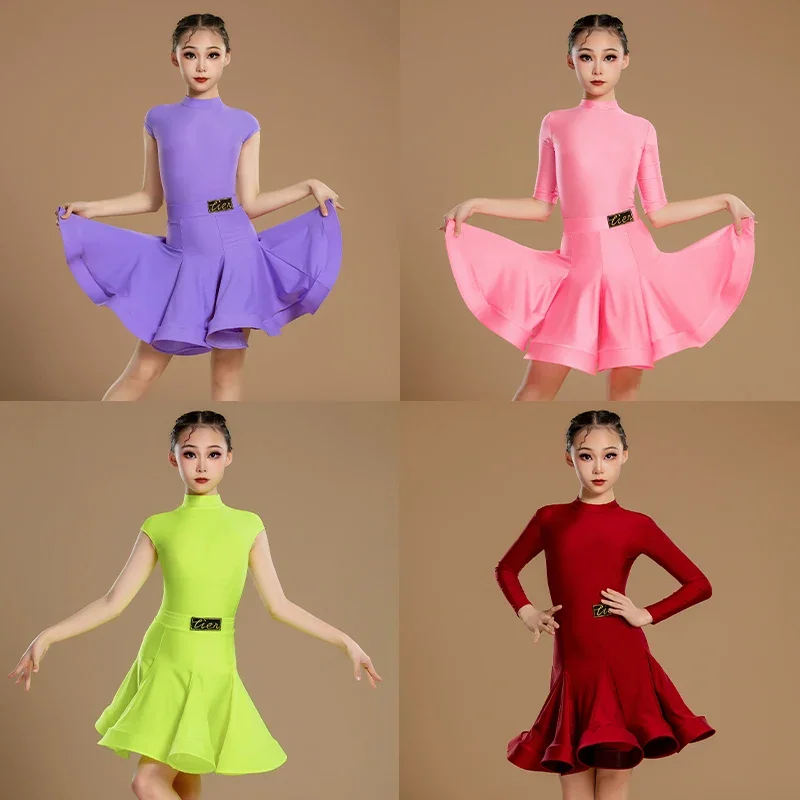 

Детское профессиональное платье для латинских танцев для девочек, платья для бальных танцев, платье для практики румбы-ча-ча-самбы, платье для латинских выступлений