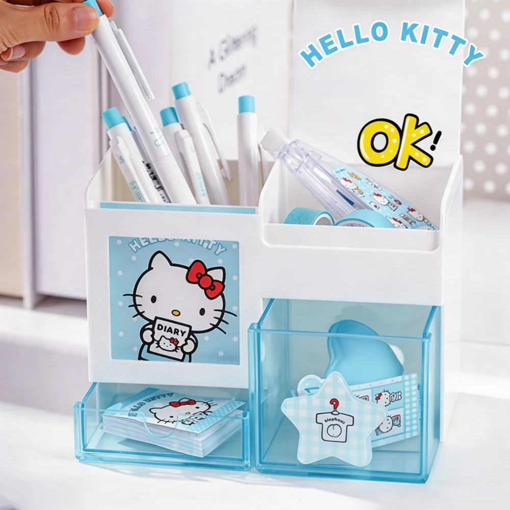 

Genuine Sanrio Hello Kitty Multi-Tiered Pencil Holder Cute Kt Cat Desktop Stationery Storage Box Home Use Makeup Tools Organize