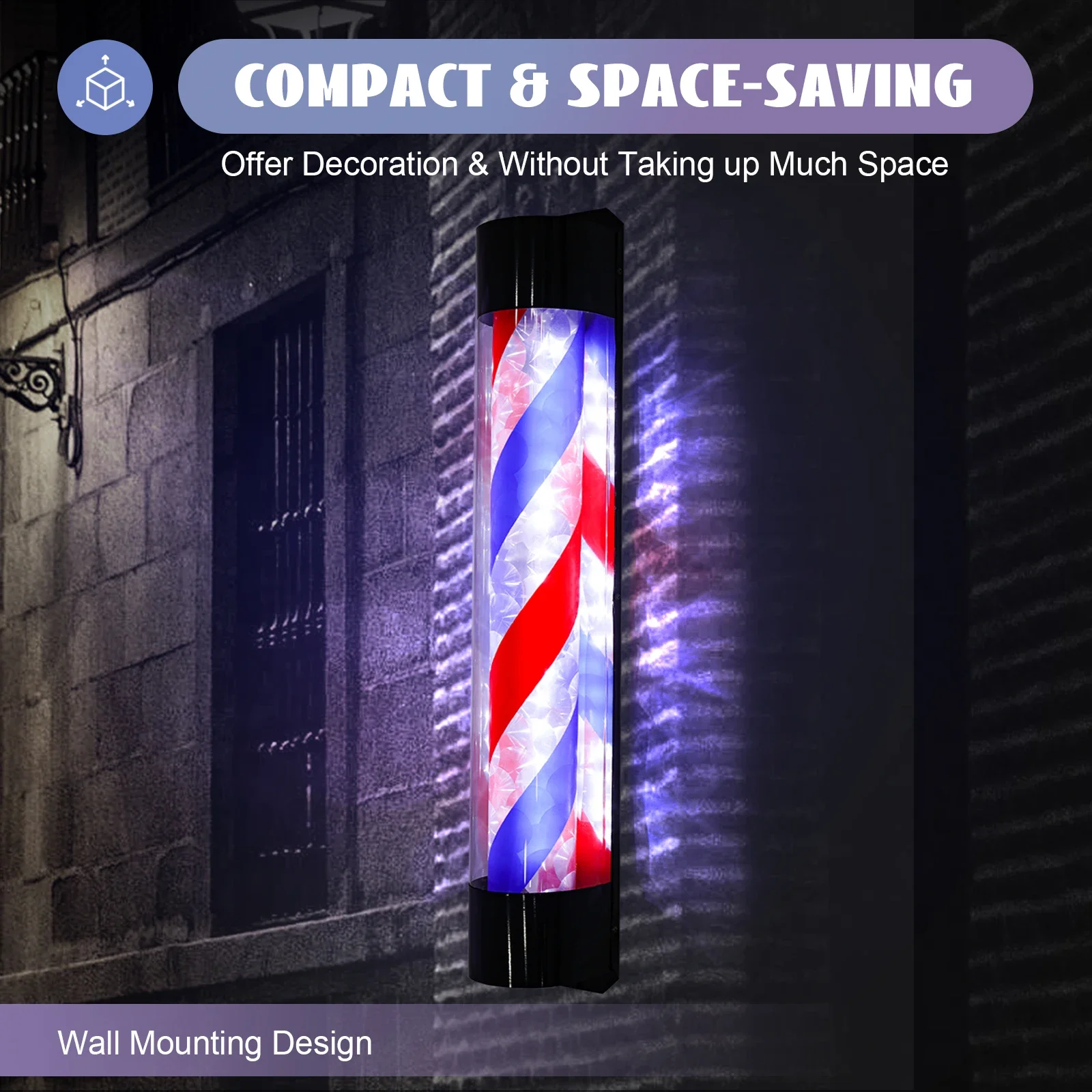 Friseurstange für den Außenbereich, rotierendes Licht, Barbershop-Salon-Schild, beleuchtetes Streifenlicht, 90 x 13 cm, für Friseursalon, Friseursalon