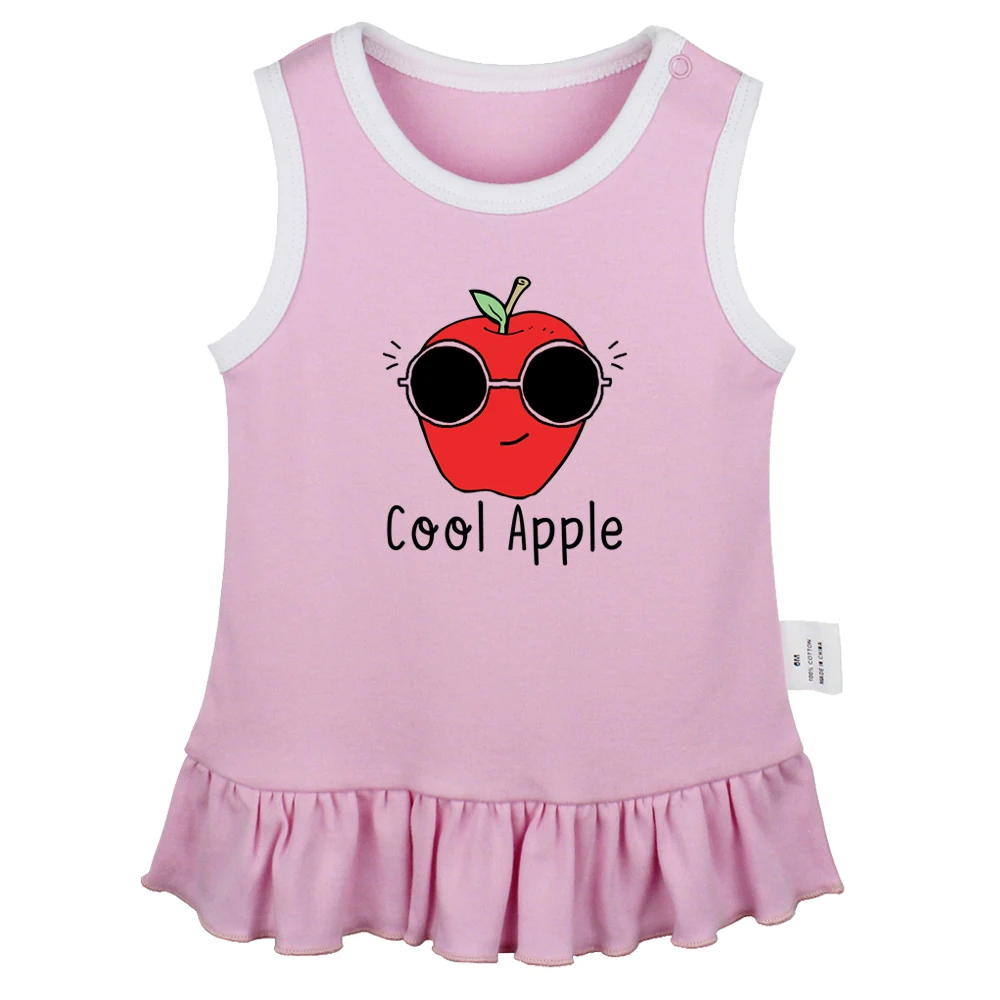 iDzn New Cool Apple Sweet Fun Printed Baby Dresses Girls Cute Sleeveless Pleated Dress 0-24M Kids Summer Vest Dress Clothes