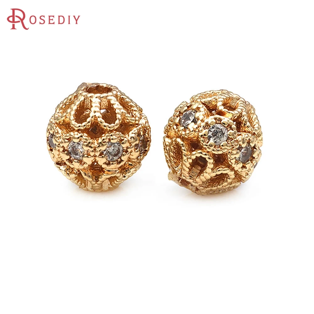 6MM 8MM 10MM 18K Gold Color Brass Zircon Hollow Spacer Beads Bracelet High Quality Necklace Earrings Jewelry Making