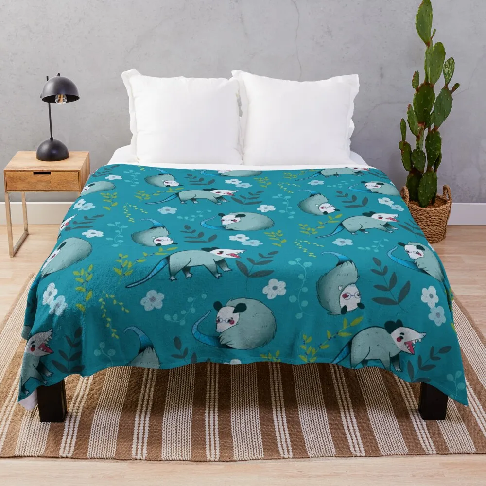 Possum - Cute Blue and Green Cartoon Animal Pattern Throw Blanket Fashion Sofa Blankets cosplay anime Soft Blanket Polar blanket